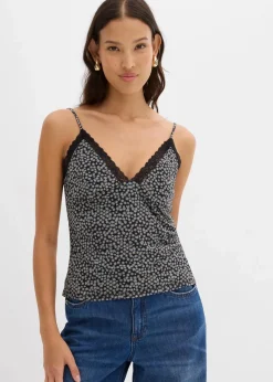 bonprix Shirts & Tops|Spaghettiträger-Top aus Mesh schwarz/weiß geblümt