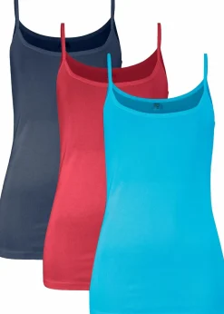 bonprix Shirts & Tops|Basics|Spaghettiträger-Top aus reiner Baumwolle (3er Pack) abendrot + türkis + dunkelblau