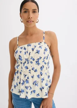 bonprix Shirts & Tops|Spaghettiträger-Top aus strukturiertem Crêpe wollweiß floral