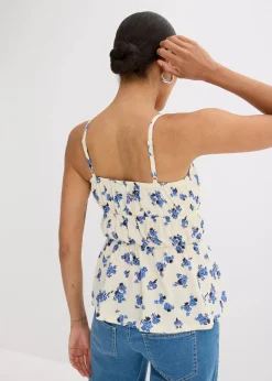 bonprix Shirts & Tops|Spaghettiträger-Top aus strukturiertem Crêpe wollweiß floral