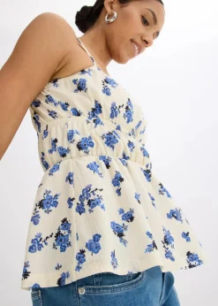 bonprix Shirts & Tops|Spaghettiträger-Top aus strukturiertem Crêpe wollweiß floral