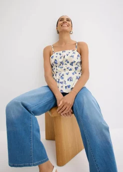 bonprix Shirts & Tops|Spaghettiträger-Top aus strukturiertem Crêpe wollweiß floral