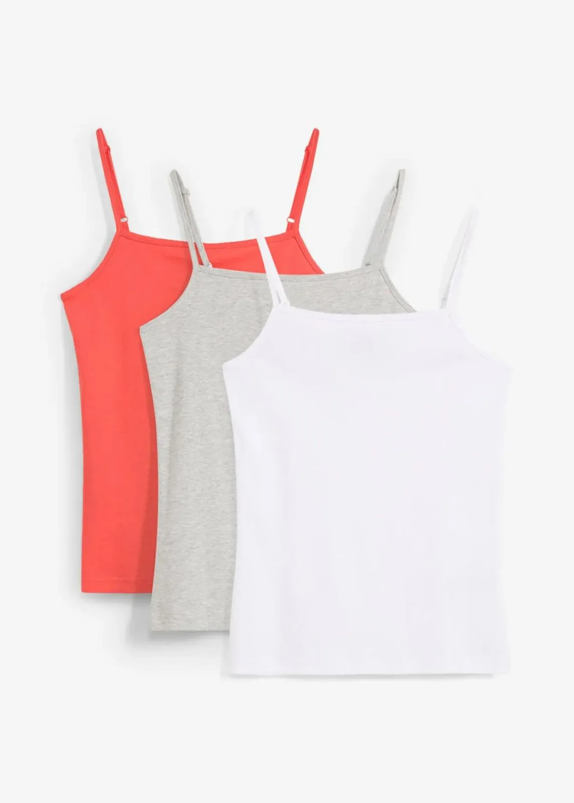 bonprix Mädchen 9-16 Jahre·Mehrfachpacks|Mädchen 9-16 Jahre·Shirts & Blusen|Spaghettiträger-Top mit Bio-Baumwolle (3er Pack) hummer+weiß+hellgrau meliert