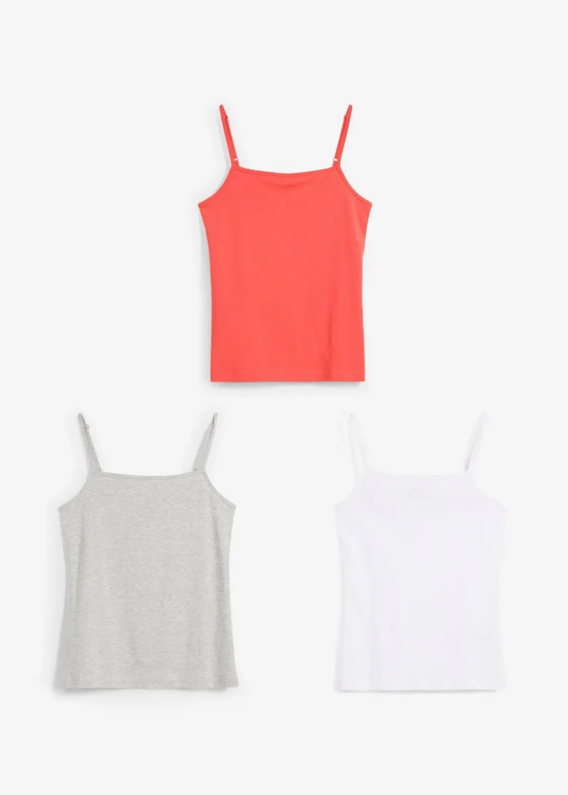 bonprix Mädchen 9-16 Jahre·Mehrfachpacks|Mädchen 9-16 Jahre·Shirts & Blusen|Spaghettiträger-Top mit Bio-Baumwolle (3er Pack) hummer+weiß+hellgrau meliert