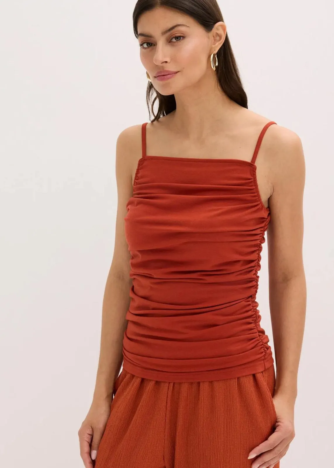 bonprix Shirts & Tops|Spaghettiträger-Top mit Raffungen rostbraun