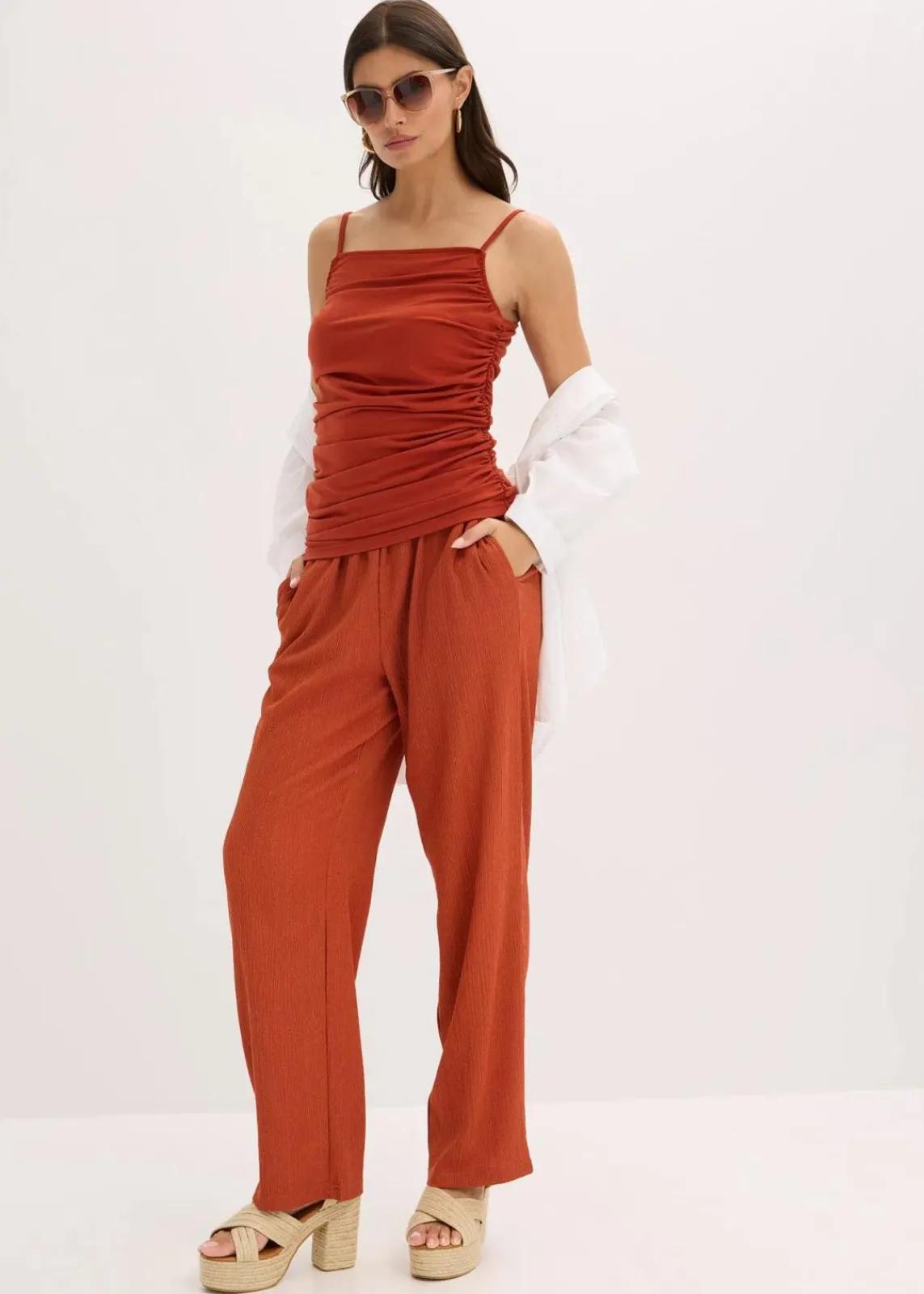 bonprix Shirts & Tops|Spaghettiträger-Top mit Raffungen rostbraun