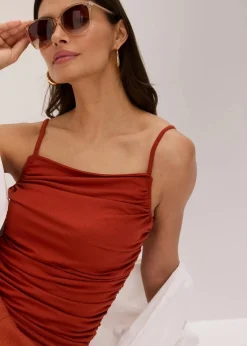 bonprix Shirts & Tops|Spaghettiträger-Top mit Raffungen rostbraun