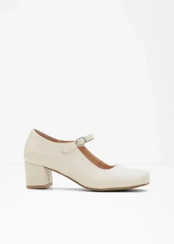 bonprix Pumps|Spangenpumps mit Blockabsatz cremeweiß