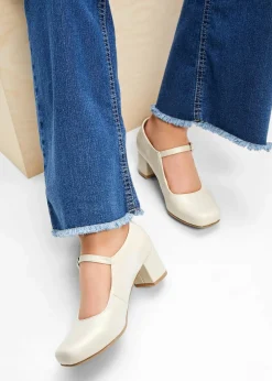 bonprix Pumps|Spangenpumps mit Blockabsatz cremeweiß