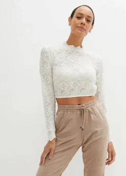 bonprix Bekleidung·Jacken & Mäntel|Blusen & Tuniken|Spitze-Dirndlbluse, langarm wollweiß