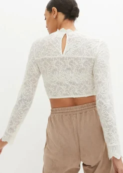 bonprix Bekleidung·Jacken & Mäntel|Blusen & Tuniken|Spitze-Dirndlbluse, langarm wollweiß