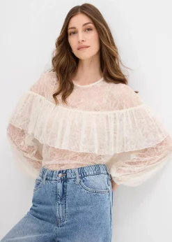 bonprix Bekleidung·Jacken & Mäntel|Blusen & Tuniken|Spitzenbluse wollweiß