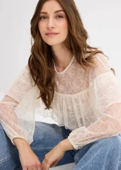 bonprix Bekleidung·Jacken & Mäntel|Blusen & Tuniken|Spitzenbluse wollweiß