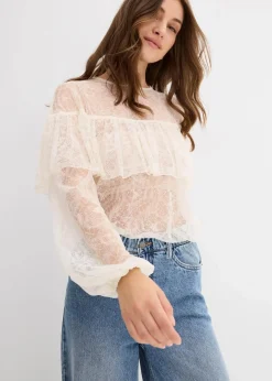 bonprix Bekleidung·Jacken & Mäntel|Blusen & Tuniken|Spitzenbluse wollweiß