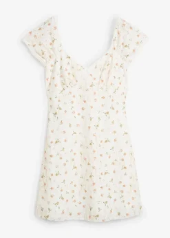 bonprix Kleider|Spitzenkleid mit Blumenprint weiß geblümt
