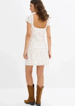 bonprix Kleider|Spitzenkleid mit Blumenprint weiß geblümt