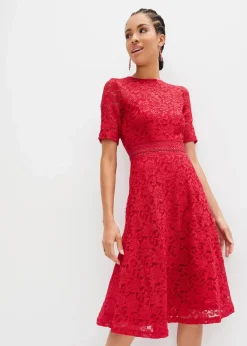 bonprix Bekleidung·Pullover & Strickjacken|Kleider|Spitzenkleid mit Häkeleinsatz magenta