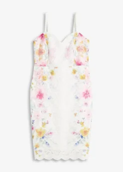 bonprix Bekleidung·Pullover & Strickjacken|Festliche Mode|Spitzenkleid mit Träger weiß geblümt