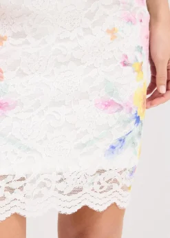 bonprix Bekleidung·Pullover & Strickjacken|Festliche Mode|Spitzenkleid mit Träger weiß geblümt