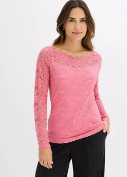 bonprix Shirts & Tops|Spitzen-Langarmshirt mattpink