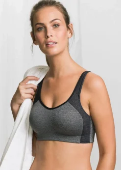 bonprix Große Cups D-H|Sportbekleidung|Sport BH mit mittlerem Halt grau/schwarz meliert