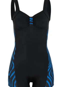 bonprix Nachhaltigere Materialien|Bademode·Badeanzüge|Sport-Badeanzug mit Bein schwarz/blau