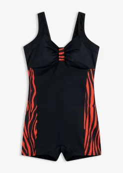bonprix Nachhaltigere Materialien|Bedeckende Bademode|Sport-Badeanzug mit Bein schwarz/rot