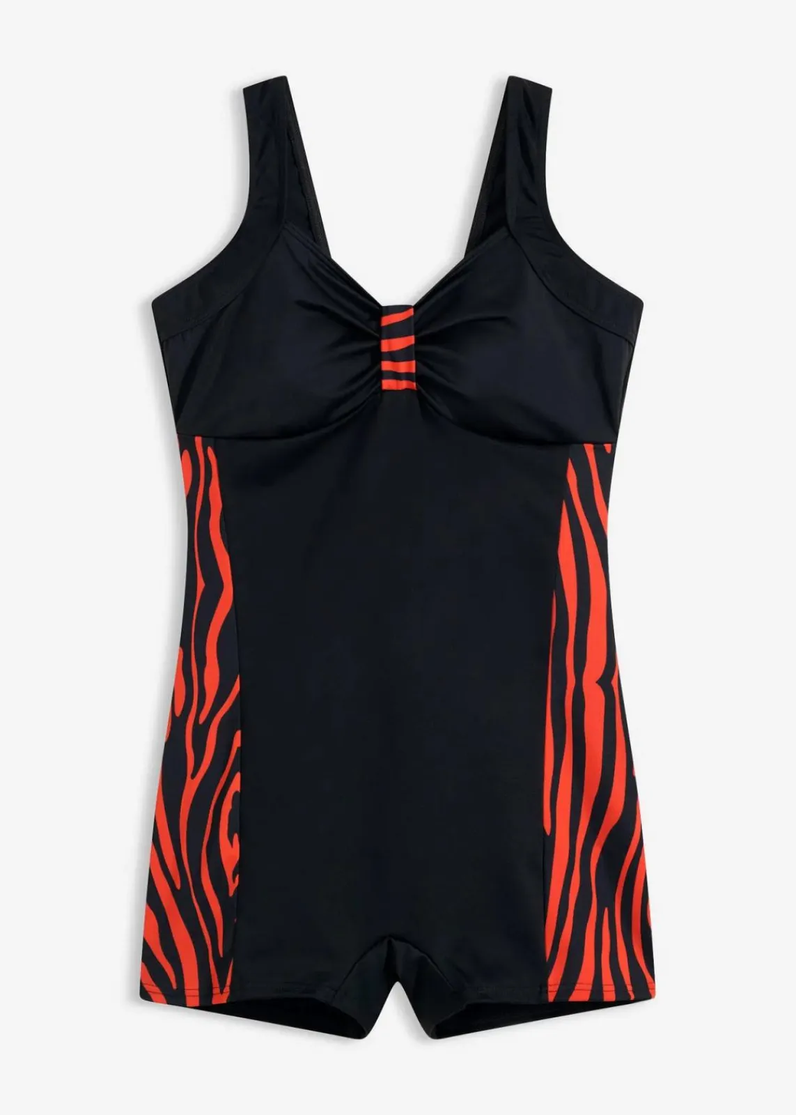 bonprix Nachhaltigere Materialien|Bedeckende Bademode|Sport-Badeanzug mit Bein schwarz/rot