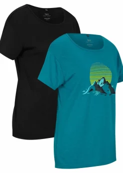 bonprix Bekleidung·Jumpsuits|Bekleidung·Sweat|Sport-Shirt, schnelltrocknend, 2er-Pack meerestürkis+schwarz bedruckt