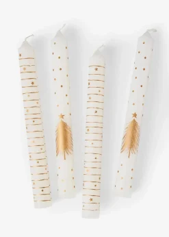 bonprix Kerzenhalter|Wohnaccessoires|Stabkerzen mit Weihnachtsmotiv (4er Pack) weiß/goldfarben