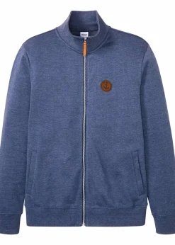 bonprix Sweat|Stehkragen-Sweatjacke mit Lederimitat-Details dunkelblau meliert