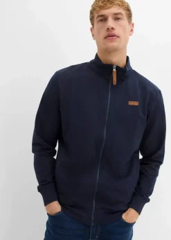 Stehkragen-Sweatjacke mit Lederimitat-Details|bonprix Discount