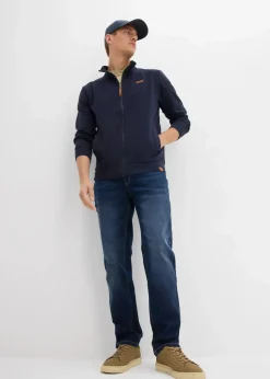 Stehkragen-Sweatjacke mit Lederimitat-Details|bonprix Discount