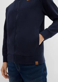 Stehkragen-Sweatjacke mit Lederimitat-Details|bonprix Discount