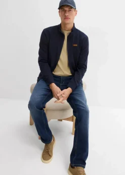 Stehkragen-Sweatjacke mit Lederimitat-Details|bonprix Discount