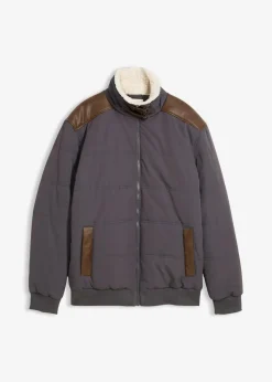 bonprix Große Größen|Jacken & Mäntel|Stepp-Blouson mit Lederimitat-Details, wasserabweisend schiefergrau