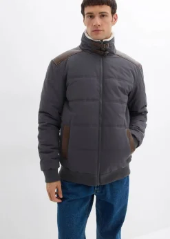 bonprix Große Größen|Jacken & Mäntel|Stepp-Blouson mit Lederimitat-Details, wasserabweisend schiefergrau