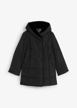 bonprix Bekleidung·Hosen|Nachhaltigere Materialien|Steppjacke mit Fellimitatbesatz schwarz