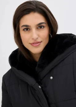 bonprix Bekleidung·Hosen|Nachhaltigere Materialien|Steppjacke mit Fellimitatbesatz schwarz