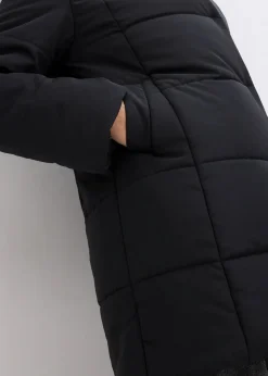 bonprix Bekleidung·Hosen|Nachhaltigere Materialien|Steppjacke mit Fellimitatbesatz schwarz