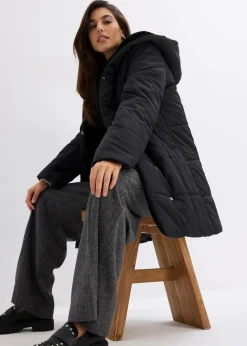 bonprix Bekleidung·Hosen|Nachhaltigere Materialien|Steppjacke mit Fellimitatbesatz schwarz