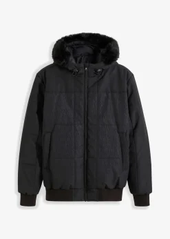 bonprix Große Größen|Jacken & Mäntel|Steppjacke mit Fellkapuze in Blousonform schwarz