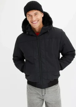 bonprix Große Größen|Jacken & Mäntel|Steppjacke mit Fellkapuze in Blousonform schwarz
