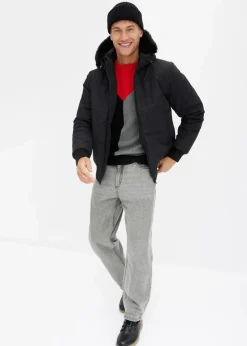 bonprix Große Größen|Jacken & Mäntel|Steppjacke mit Fellkapuze in Blousonform schwarz