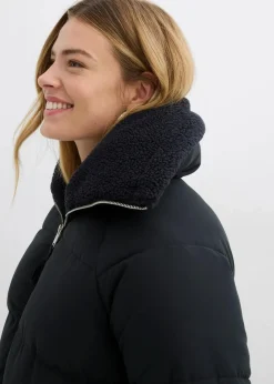 bonprix Bekleidung·Hosen|Jacken & Mäntel|Steppjacke mit Teddykragen schwarz