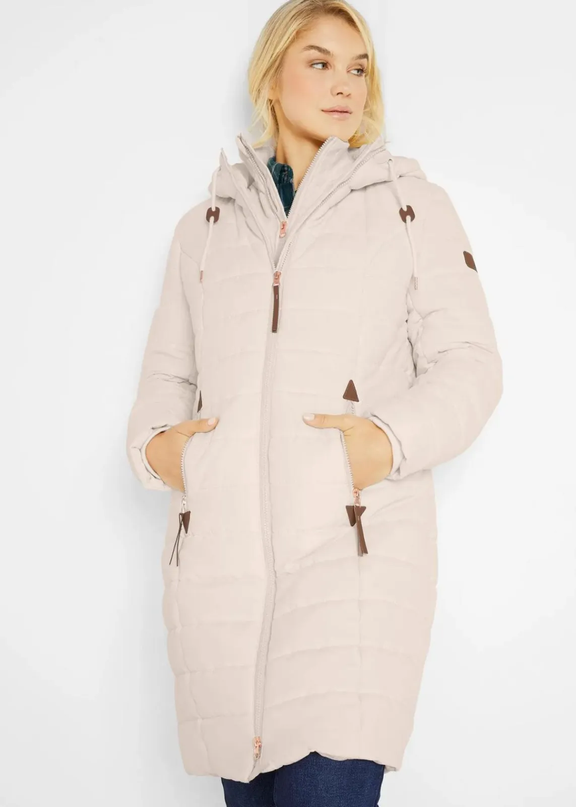 bonprix Jacken & Mäntel|Bekleidung·Hosen|Steppmantel, 2-in-1 Optik naturbeige