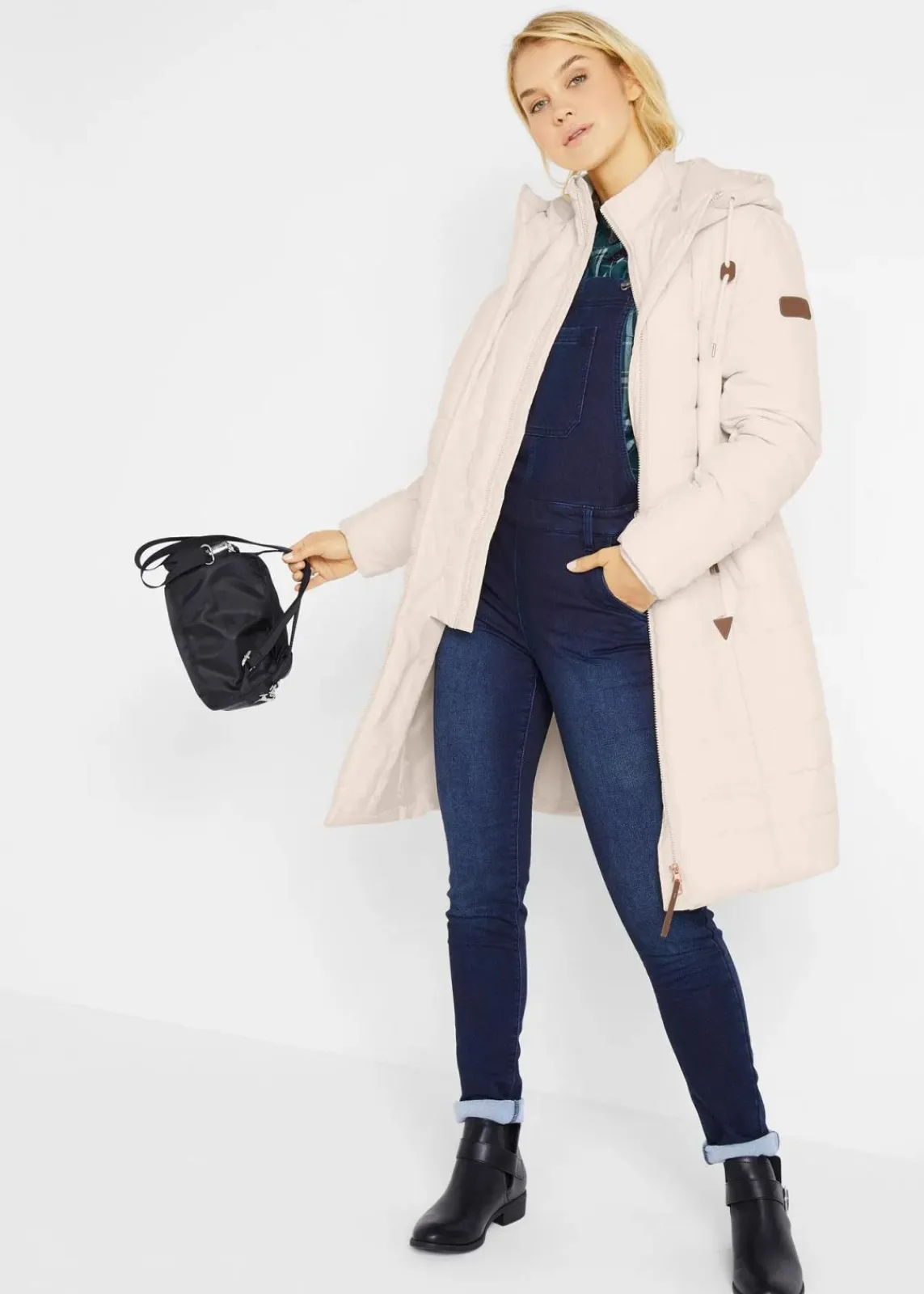 bonprix Jacken & Mäntel|Bekleidung·Hosen|Steppmantel, 2-in-1 Optik naturbeige