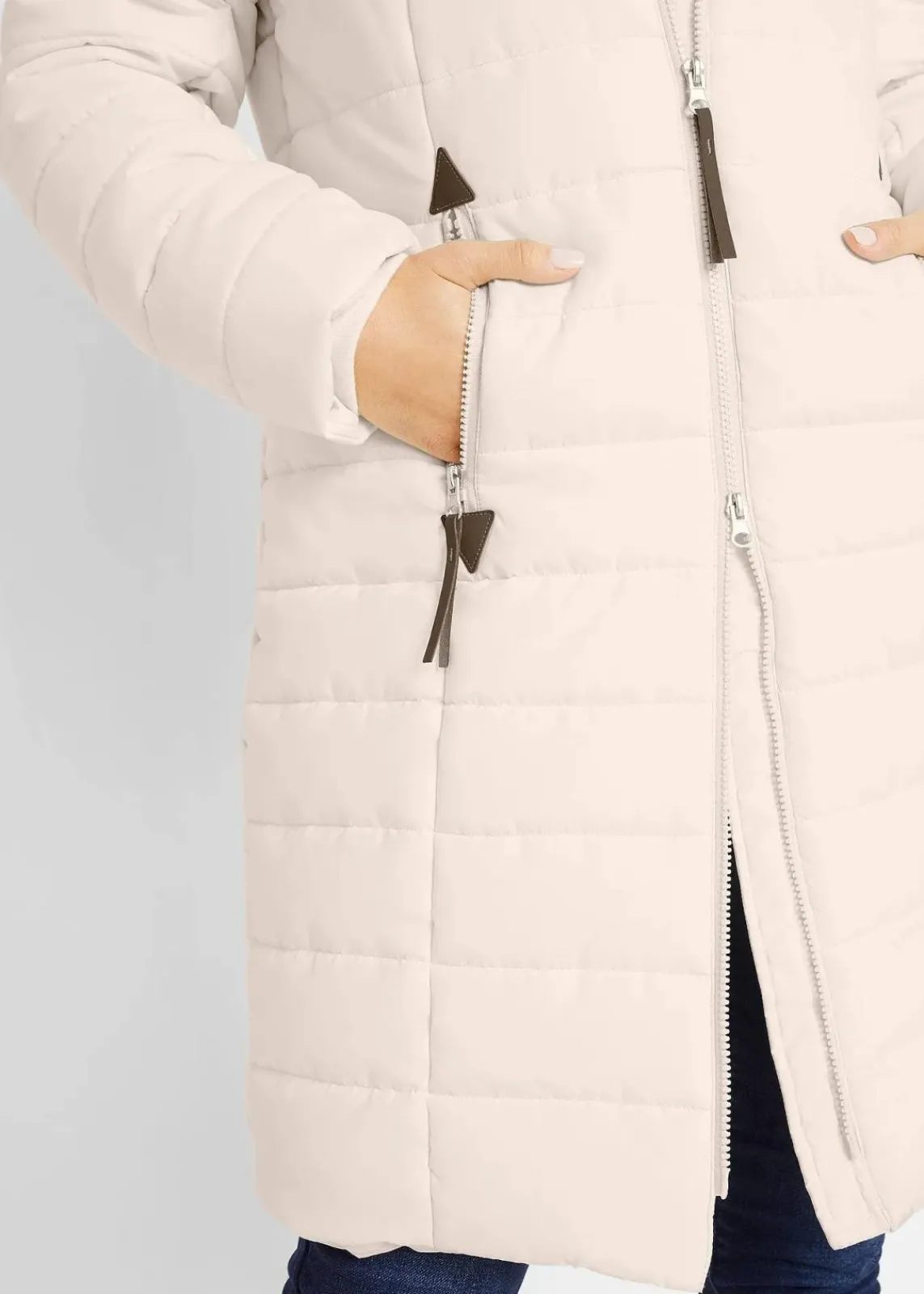 bonprix Jacken & Mäntel|Bekleidung·Hosen|Steppmantel, 2-in-1 Optik naturbeige