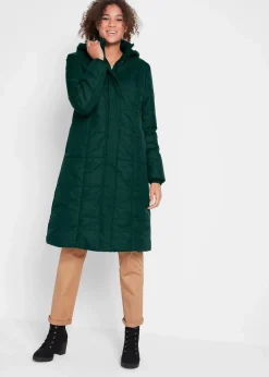 bonprix Bekleidung·Hosen|Jacken & Mäntel|Steppmantel mit abnehmbarer Kapuze tiefgrün