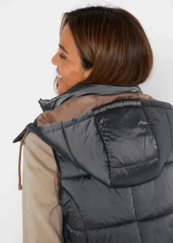 bonprix Bekleidung·Hosen|Jacken & Mäntel|Steppweste mit abnehmbarer Kapuze rauchgrau